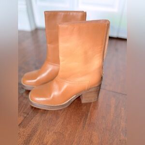 Chestnut Leather Chunky Heel Boots